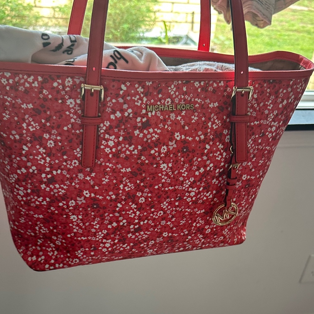 Michael Kors Red and White Floral Tote